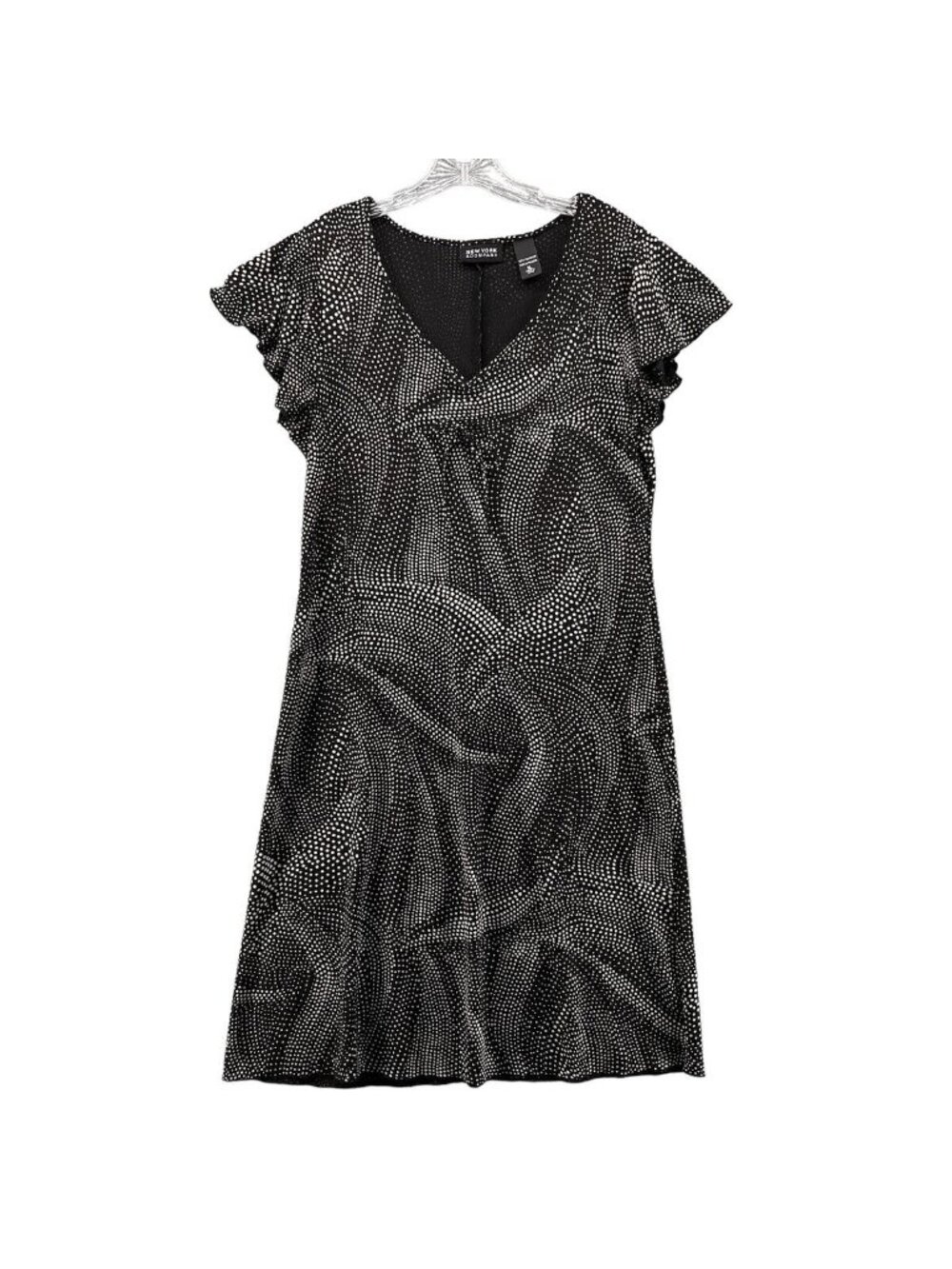 New York & Co Dress Size XL Shift Swirl Polka Dot Black White